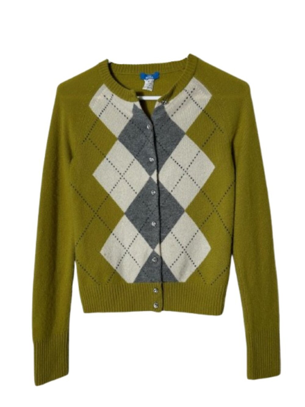 J. Crew buona 100% cashmere green argyle cardigan womens XS preppy academia